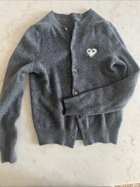 Comme des Garcons Gray Heart Patch Cardigan